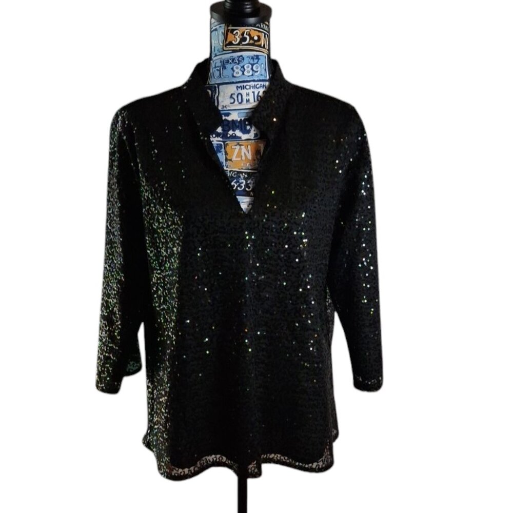 Duffield Lane Black Sequin Claudia Tunic Long Sleeve Women's Size‎ Large